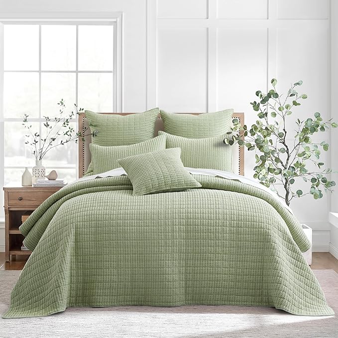 Levtex Home Mills Waffle Queen Bedspread Set (104x106in) with 2 Pillow Shams (26x20in) - Desert Sage - 100% Cotton Queen Size Bedspread Set - Lightweight, Soft, Pre-Washed