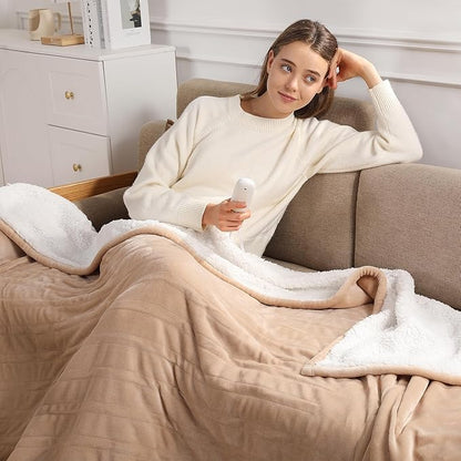 Heating Blankets Heated Throw 50''X60'' - Electric Throw with 5 Heating Level & 4 Hour Auto Off, Ultra Soft, Machine Washable & Overheating Protection, House Warming Gifts(Beige)