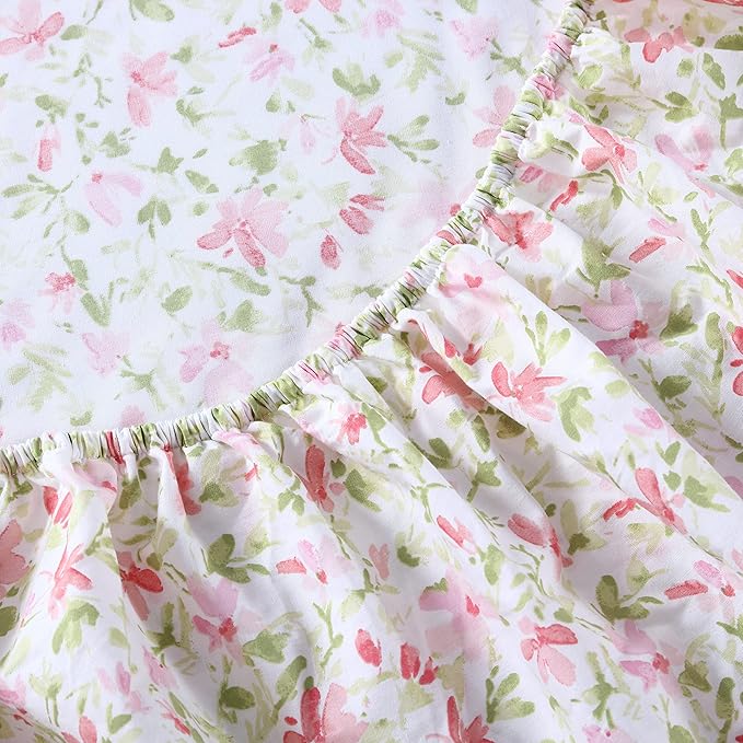 Laura Ashley - King Sheets, Cotton Percale Bedding Set, Lightweight & Breathable Home Decor (Norella Pink, King)