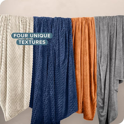 Bare Home Textured Fleece Blanket - Twin/Twin Extra Long - Ultra-Soft Lightweight for Bed, Sofa, and Couch - Luxury Microplush - Cozy Warm Blanket (Twin/Twin XL, Chevron Dark Blue)