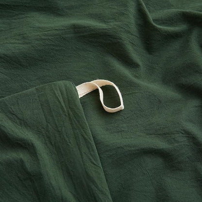 LOVQUE Green Duvet Cover Twin Size, 100% Washed Cotton Linen Like Bedding Set with Zipper Closure (No Comforter), 68x90 Inches, Forest Green