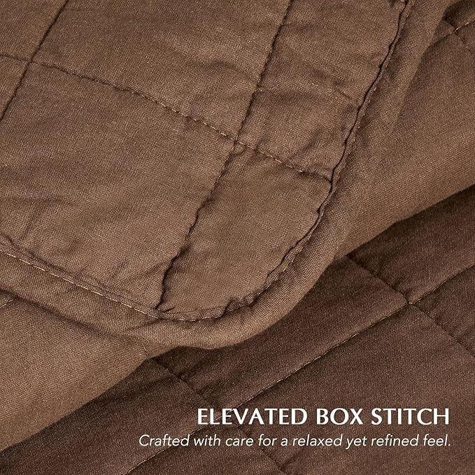 EVERGRACEHOME 100% Cotton Box Stitch Quilt Bedding Set King Size 3 Pieces, Garment-Washed Lightweight Soft Cozy Coverlet, Oversized Quilted Bedspread Sets with 2 Shams for All Season, Sienna Brown