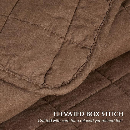EVERGRACEHOME 100% Cotton Box Stitch Quilt Bedding Set King Size 3 Pieces, Garment-Washed Lightweight Soft Cozy Coverlet, Oversized Quilted Bedspread Sets with 2 Shams for All Season, Sienna Brown