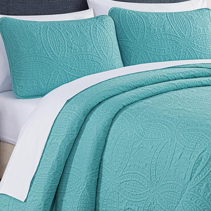Chezmoi Collection Austin 3-piece Oversized Bedspread Coverlet Set (Queen, Turquoise) | Oversized, Lightweight, Fade Resistant