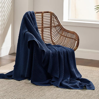 Bedsure Gentlesoft 100% Cotton Blanket Twin XL Size for College Dorm - Breathable and Soft for Spring Summer, Waffle Weave Twin Blanket for Bed, Dorm Room Essentials, Pageant Blue, 66x90 inches