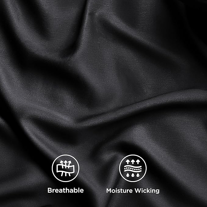 Bedsure King Size Sheet Set, Cooling Sheets, Rayon Derived from Bamboo, Deep Pocket Up to 16", PureWoven, Breathable & Soft, Hotel Luxury Silky Bedding for Hot Sleepers, Black