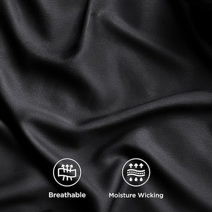 Bedsure Cooling Sheets Twin, Rayon Derived from Bamboo, PureWoven, Breathable & Soft Twin Sheets Set, Deep Pocket Up to 16 Inches, Hotel Luxury Silky Bedding for Hot Sleepers, Black