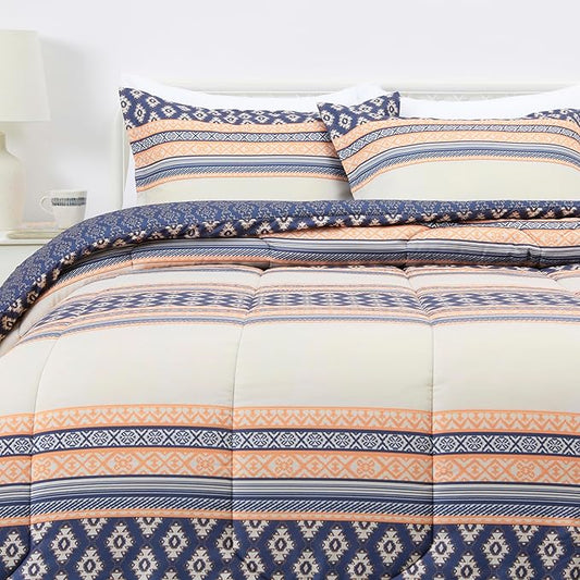Amazon Basics Lightweight Microfiber Comforter Set, 3-Pieces, Gray Geometrics, Full/Queen