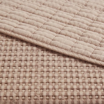 Levtex Home Mills Waffle King/Cal King Quilt Set (106x92in) with 2 Pillow Shams (36x20in) - Blush - Cotton Waffle King Size Quilt Bedding Set - Lightweight, Soft, Pre-Washed