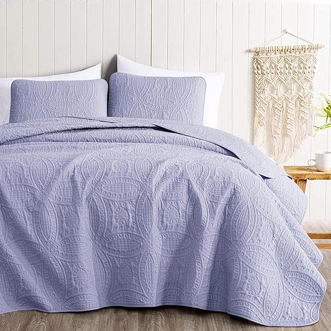 Chezmoi Collection Austin 3-Piece Oversized Bedspread Coverlet Set (King, Lavender) | Oversized, Lightweight, Fade Resistant