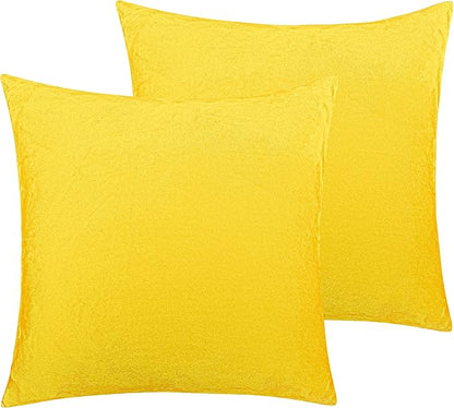 NTBAY Velvet 2 Pack Square Zippered Throw Pillow Covers, Super Soft and Luxury Euro Cushion Covers for Sofa, Couch, 16x16 Inches, Yellow