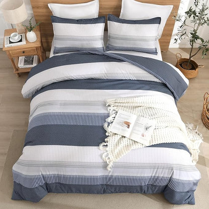Litanika Full Comforter Set Black Blue - 3 Pieces Lightweight Fluffy Bedding Comforter Sets, All Season Down Alternative Comforter (1 Comforter, 2 Pillowcases)