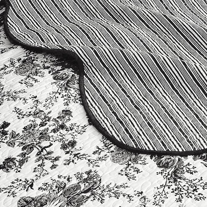 Wonderful 100% Cotton Black Floral Quilt Set Queen Size Bedding Sets with Pillow Shams and Bed Skirt, 4 Pieces Floral Bedspread Coverlet Set, Quilted Blanket Bed Cover for All Season, 88"x90"