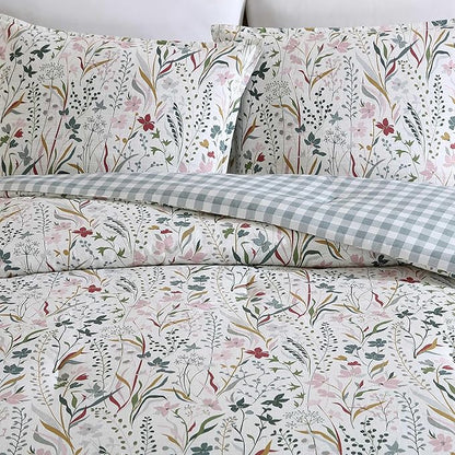 Eddie Bauer - King Comforter Set, Reversible Cotton Bedding with Matching Shams, Classic Floral Home Decor with Plaid Reverse (Woodland Forest Grey, King)