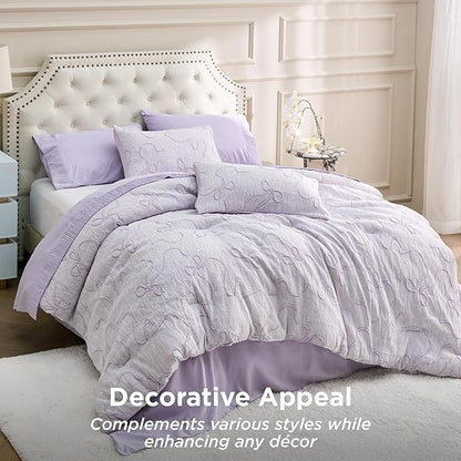 Bedsure Lavender Comforter Set Queen, GentleSoft™ 3 Pieces Breathable Bow Comforter Set Women Girls with 2 Pillow Shams, Cute Queen Bedding Sets Room Decor Aesthetic Bedroom Decor, 90x90 Inches