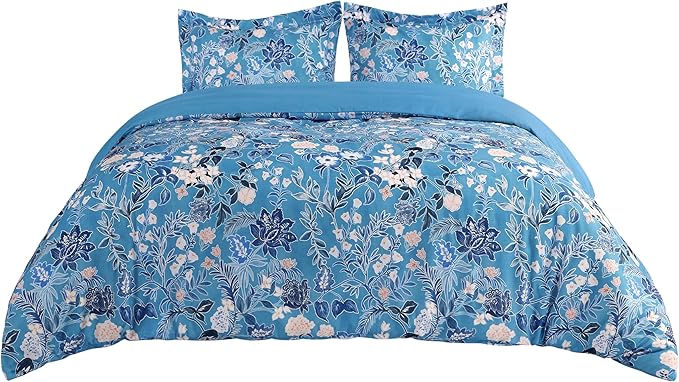 Bedsure Duvet Cover King Size - Reversible Blue Flowers Duvet Cover Set with Zipper Closure, 3 Pieces Bluejay Bedding Set with 8 Corner Ties and 2 Pillow Shams 20"x36"