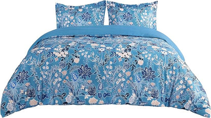 Bedsure Duvet Cover King Size - Reversible Blue Flowers Duvet Cover Set with Zipper Closure, 3 Pieces Bluejay Bedding Set with 8 Corner Ties and 2 Pillow Shams 20"x36"