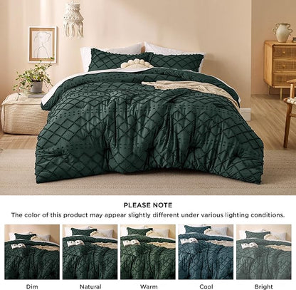 Bedsure California King Comforter Set - Forest Green Comforter, Boho Tufted Shabby Chic Bedding for Kids, 3 Pieces Vintage Farmhouse Bed Set for All Seasons, Fluffy Soft Bedding with 2 Pillow Shams