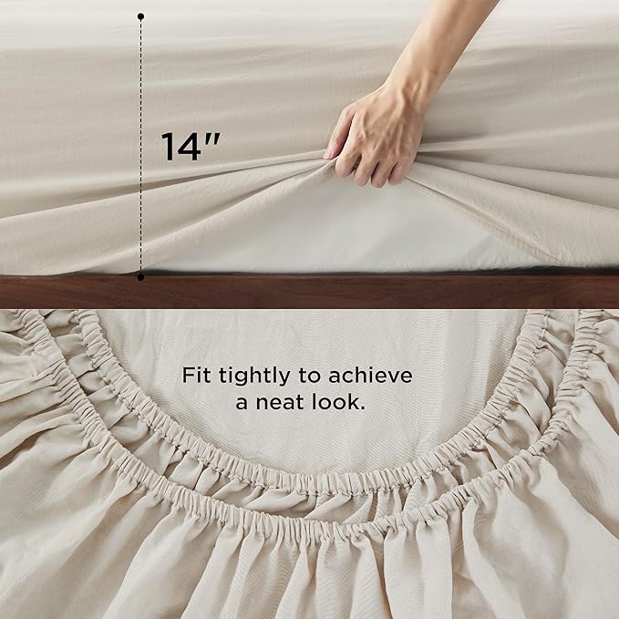 Bedsure Queen Comforter Set with Sheet - 4 Pieces Soft Beige Bedding, Grid Pinch Pleat, All Season Lightweight Fluffy Bed Set with Solid Boho Comforter, Pillowcases & Sheet