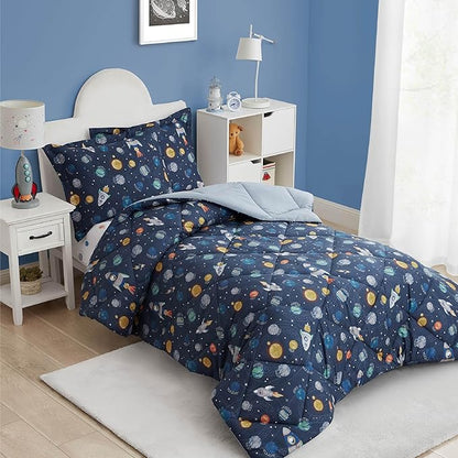 Twin Space Bedding Sets for Boys, 2 Pieces Kids Twin Comforter Sets, Super Soft Lightweight for All Seasons, Includes 1 Comforter (66"x86") and 1 Pillowcase (20"x26"+2")