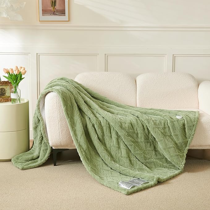 Heated Blanket Electric Blanket 62"x84", Soft Taffeta Sherpa Electric Throw with 5 Heating Level & 1-12 Hour Auto Off, Heated Throw with Overheating Protection, Machine Washable(Sage Green)