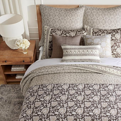 Levtex Home Adare Cocoa Reversible King/Cal King Quilt Set (106x92in) and 2 Pillow Shams (36x20in) - Floral Bedding - Brown Cream - Cotton King Size Quilt Bedding Set - Lightweight, Soft, Pre-Washed