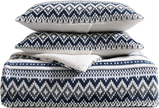 Eddie Bauer - Full/Queen Comforter Set, Reversible Plush Bedding with Matching Shams, Super Soft Luxurious Bedding Set, Oeko-Tex Certified (Shelton Fair Isle Navy, Full/Queen)