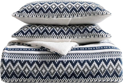 Eddie Bauer - Full/Queen Comforter Set, Reversible Plush Bedding with Matching Shams, Super Soft Luxurious Bedding Set, Oeko-Tex Certified (Shelton Fair Isle Navy, Full/Queen)