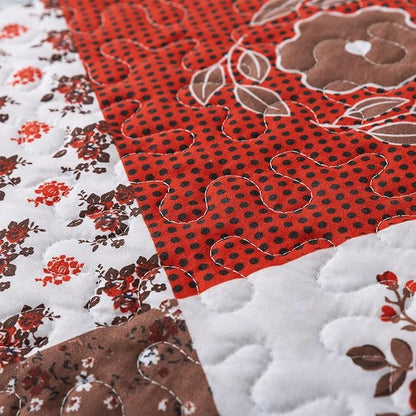 HoneiLife Quilt Set King Size - 3 Piece Microfiber Bedspread Reversible Coverlet Patchwork Bedding Set Lightweight Bedcover Floral Bedspreads All Season Quilts-Amaranth Red