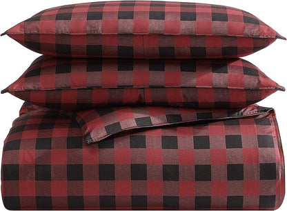 Eddie Bauer - Queen Comforter Set, Cotton Reversible Bedding, Buffalo Plaid Home Decor for All Seasons (Red/Black, Queen)