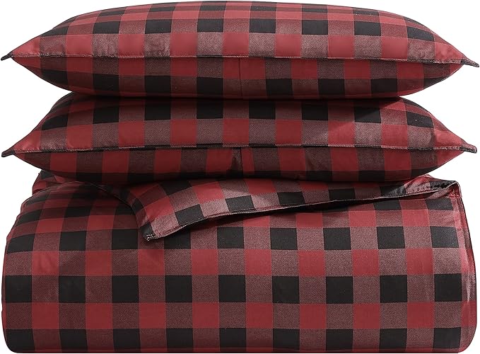 Eddie Bauer - Twin Comforter Set, Reversible Cotton Bedding with Matching Sham, Medium-Weight for Year Round Use, Dorm Essentials (Red/Black)