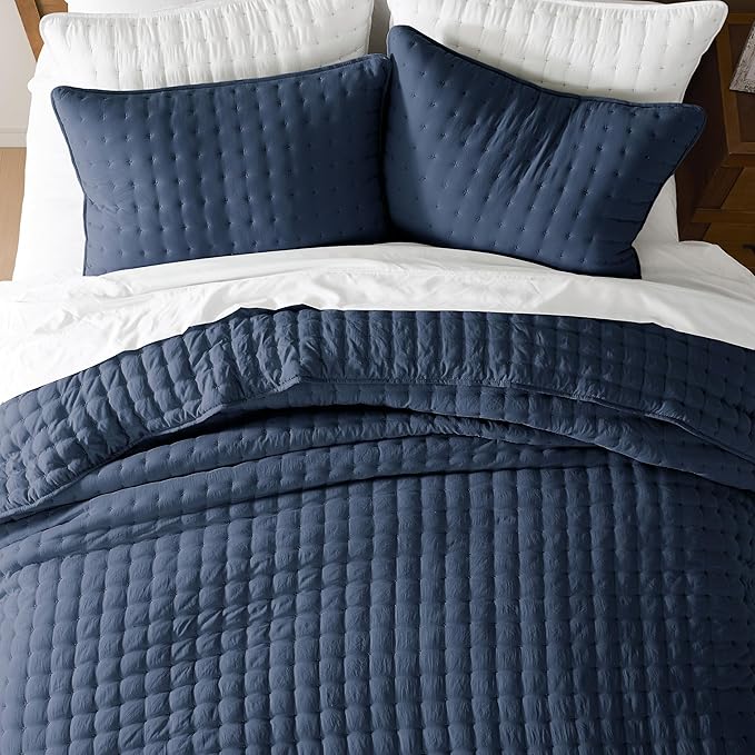 WDCOZY Navy Blue Oversized California King Size Quilt Bedding Sets with Pillow Shams, Cal King Lightweight Bedspread Coverlet, Quilted Blanket Thin Comforter Bed Cover, 3 Pieces, 118x106 inches