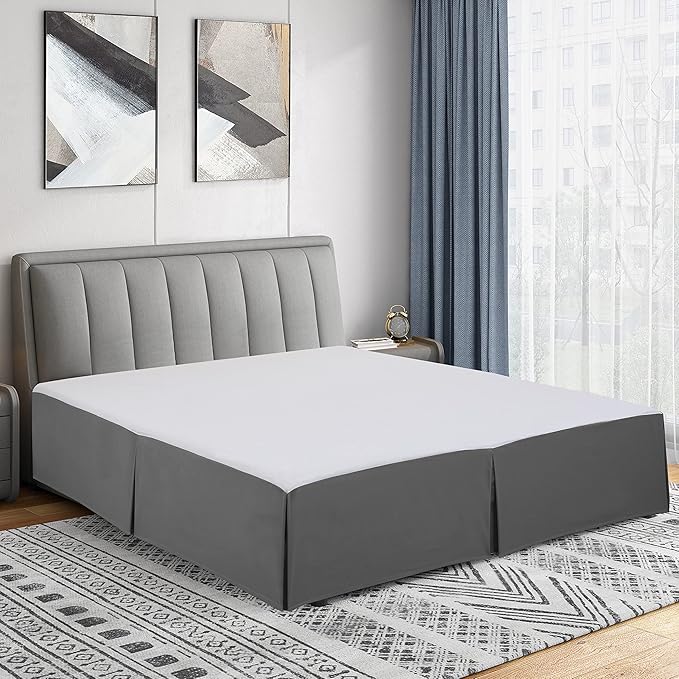 Cathay Home Double Brushed Microfiber Pleated Easy Fit Bed Skirt, Ultra Soft, Fade and Wrinkle Resistant - Gray, Queen