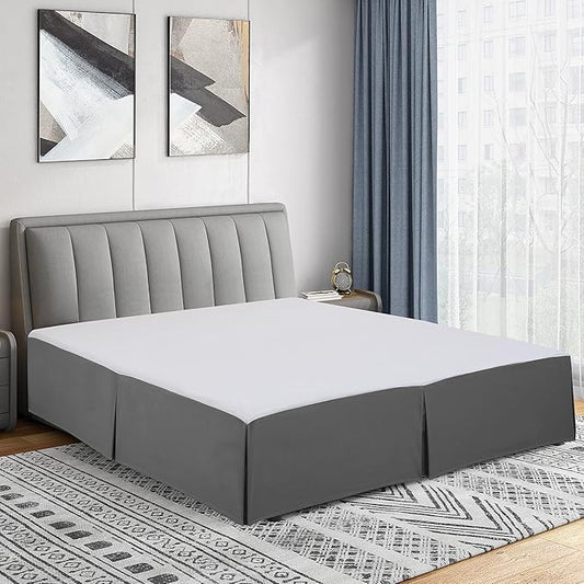 Cathay Home Double Brushed Microfiber Pleated Easy Fit Bed Skirt, Ultra Soft, Fade and Wrinkle Resistant - Gray, King