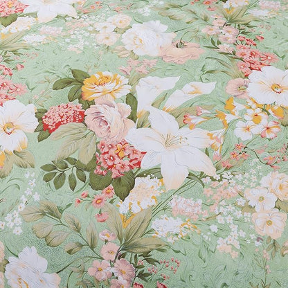 FADFAY Floral Duvet Cover Set Queen 100% Cotton Shabby Vintage Bedding 600 TC Mint Green White Flower Women Elegant Lily Print Comforter Cover Zipper Corner Ties Soft Bed Cover 3 Pcs