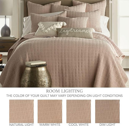 Levtex Home Mills Waffle King Bedspread Set (122x106in) with 2 Pillow Shams (36x20in) - Blush - Cotton Waffle King Size Bedspread Set - Soft, Pre-Washed