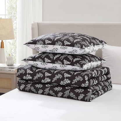 Nestl King Size Comforter Set - Black Bed in a Bag King Size, 3 Pieces Reversible Bed Set, Soft Floral Bedding Set, All Season Botanical Comforters with Pillow Shams