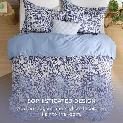 Bedsure Duvet Cover Queen Size - 100% Cotton Reversible Floral Duvet Cover Set with Zipper Closure, 3 Pieces Soft & Breathable PureWoven Vintage Indigo Blue Bedding Set with 2 Pillow Shams 20"x26"