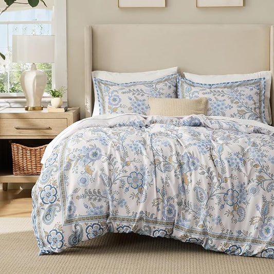 Bedsure Duvet Cover King Size - Reversible Paisley Scrolls Floral Duvet Cover Set with Zipper Closure, 3 Pieces Oat Milk Bedding Set with 8 Corner Ties and 2 Pillow Shams 20"x36"