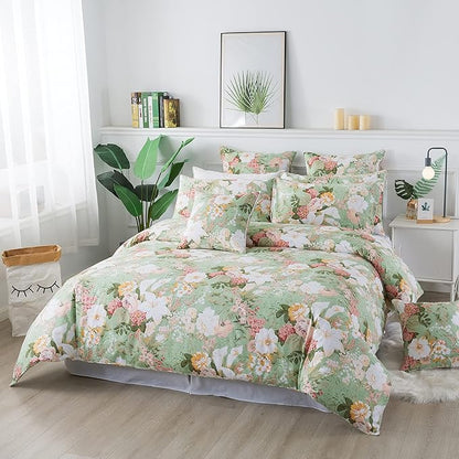 FADFAY Floral Duvet Cover Set Twin XL School Bedding 100% Cotton Garden Flower Bed Cover Soft 600 TC Shabby Vintage College Dorm Bedding Extra Long Zipper Corner Ties 3 Pcs- No Filling