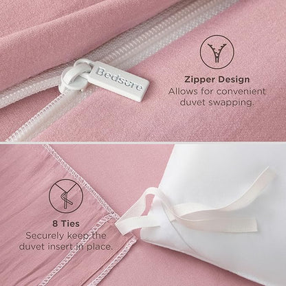Bedsure Pink Duvet Cover Full Size - 3 Pieces Prewashed Extra Soft Cotton-Like Polyester Bedding Set, Includes 1 Duvet Cover 80x90 Inches with Zipper Closure & 2 Pillow Shams, Comforter Not Included