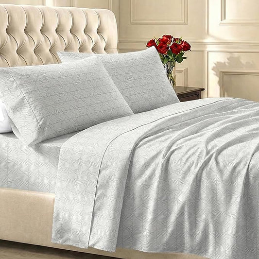 California Design Den Full Size Bed Sheets Set - 400 Thread Count Sateen, Natural 100% Cotton Sheets Full Size, Deep Pocket and Durable Bedding Set - Taupish-Sage Crosshatch