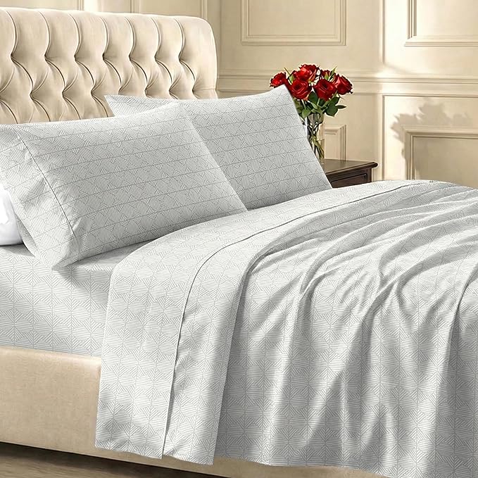 California Design Den Printed King Size Sheets Set - 400 Thread Count, Soft Sateen, Natural 100% Cotton Sheets, Deep Pockets, and Durable Bedding Set - Taupish-Sage Crosshatch