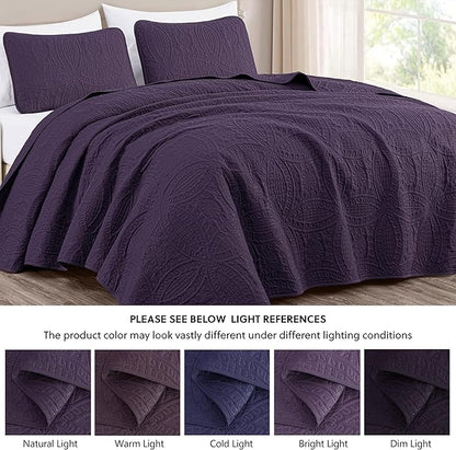 Chezmoi Collection Austin 3-piece Oversized Bedspread Coverlet Set (Queen, Purple) | Oversized, Lightweight, Fade Resistant