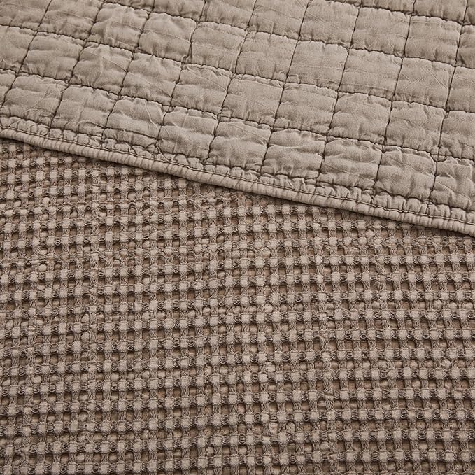 Levtex Home Mills Waffle King Bedspread Set (122x106in) with 2 Pillow Shams (36x20in) - Cocoa - Cotton Waffle King Size Bedspread Set - Soft, Pre-Washed