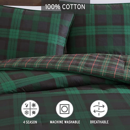 Eddie Bauer - Queen Comforter Set, Cotton Reversible Bedding with Matching Shams, Stylish Plaid Home Decor (Woodland Tartan Green, Queen)