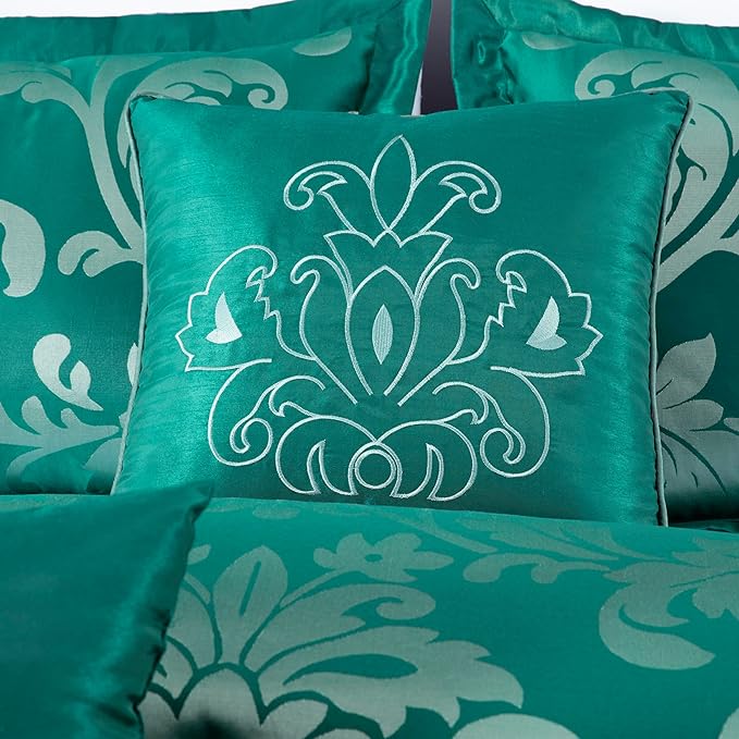 Chezmoi Collection 7-Piece Jacquard Floral Comforter Set (King, Green/Silver)