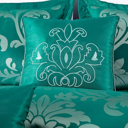 Chezmoi Collection 7-Piece Jacquard Floral Comforter Set (King, Green/Silver)