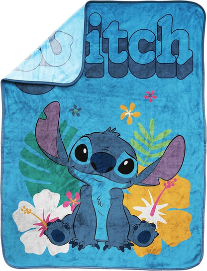Jay Franco Kids Plush Throw Blanket – Soft & Cozy Fleece Throw for Bedroom & Couch Décor, Official Licensed Product, Blue - Stitch, 40x50 - Travel Blanket