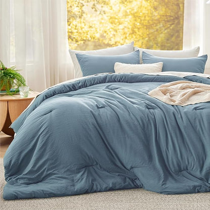 Bedsure Super King Comforter Set, Dusty Blue Soft Prewashed Bedding for All Seasons, 3 Pieces GentleSoft™ Bed Set, 1 Lightweight Comforter (120"x120") and 2 Pillowcases (20"x36")